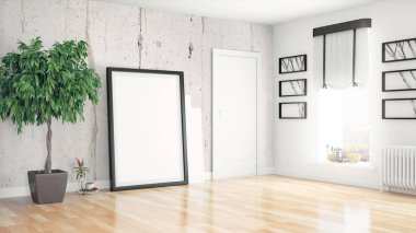 Modern parlak iç. 3D render