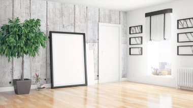 Modern parlak iç. 3D render