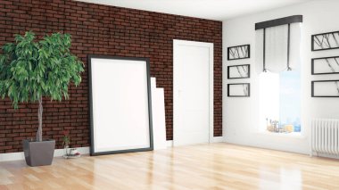 Modern parlak iç. 3D render