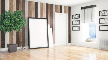 Modern parlak iç. 3D render