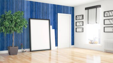 Modern parlak iç. 3D render