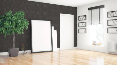 Modern parlak iç. 3D render