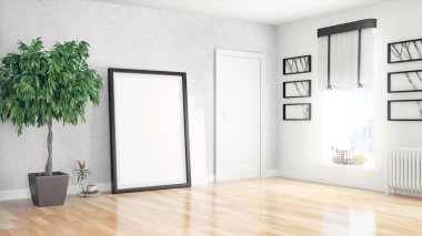 Modern parlak iç. 3D render