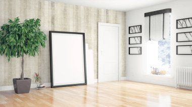 Modern parlak iç. 3D render