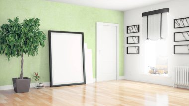 Modern parlak iç. 3D render