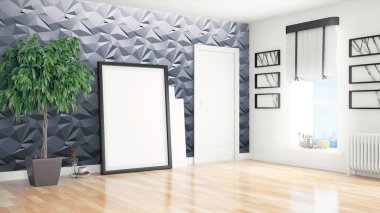 Modern parlak iç. 3D render