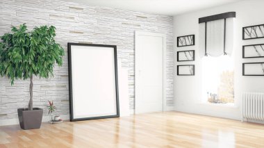 Modern parlak iç. 3D render