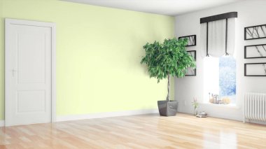 Modern parlak iç. 3D render