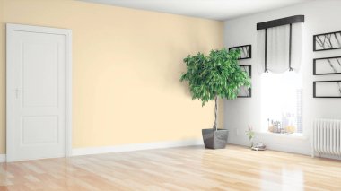 Modern parlak iç. 3D render