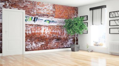 Modern parlak iç. 3D render