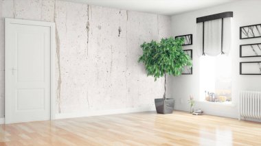 Modern parlak iç. 3D render