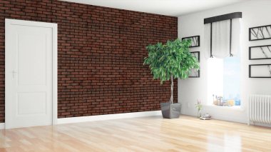 Modern parlak iç. 3D render