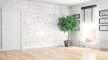 Modern parlak iç. 3D render