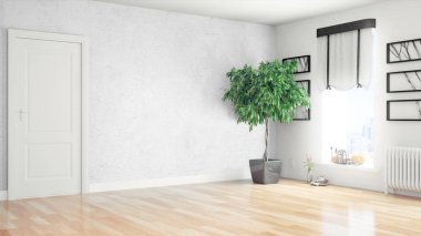 Modern parlak iç. 3D render