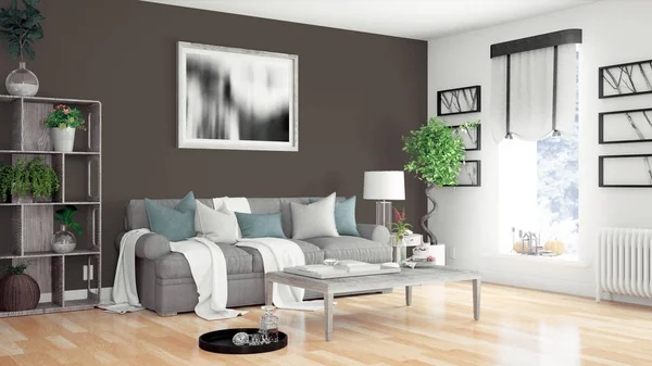 Interior luminoso moderno. Renderizado 3D — Foto de Stock