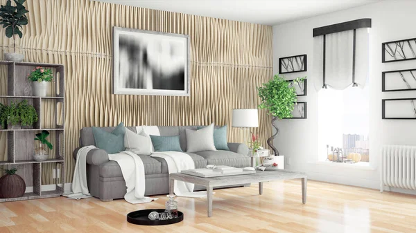 Interior luminoso moderno. Renderizado 3D — Foto de Stock