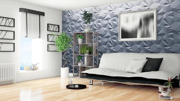 Modern parlak iç. 3D render