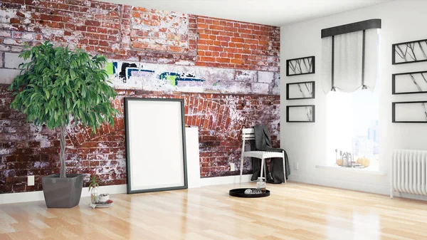 Modern parlak iç. 3D render