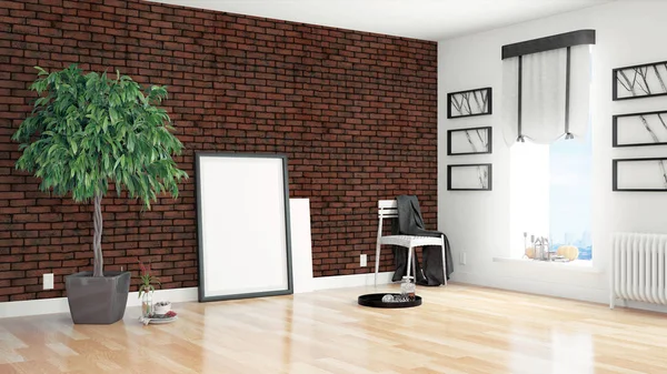 Modern parlak iç. 3D render