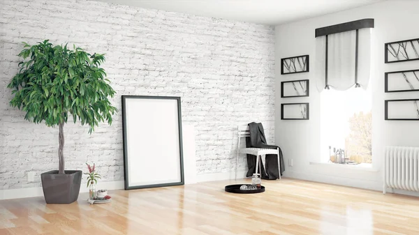 Modern parlak iç. 3D render