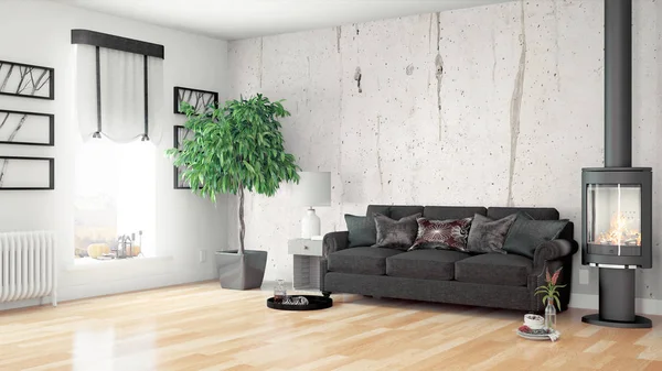 Modern parlak iç. 3D render