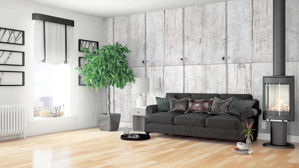 Modern parlak iç. 3D render