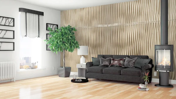 Modern parlak iç. 3D render