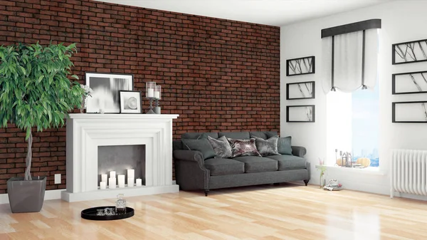 Modern parlak iç. 3D render