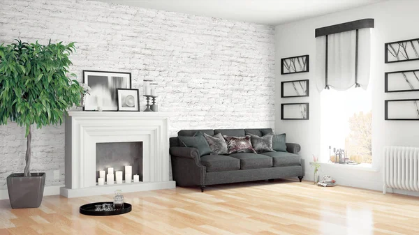 Modern parlak iç. 3D render