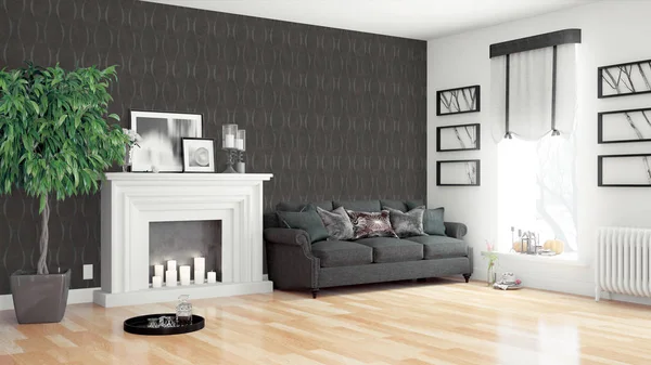 Modern parlak iç. 3D render