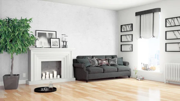 Modern parlak iç. 3D render