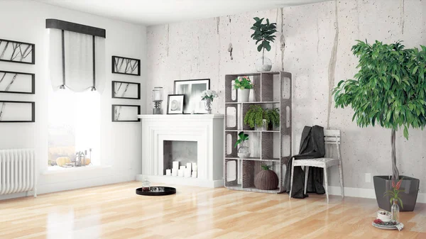 Modern parlak iç. 3D render