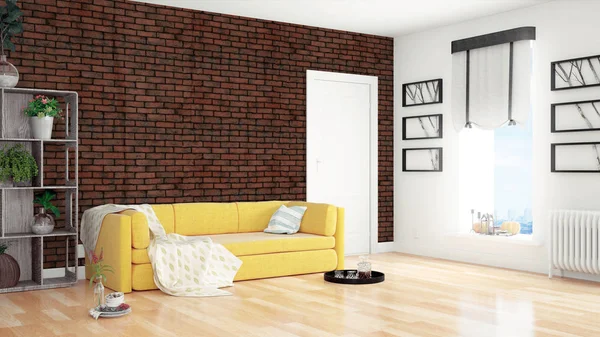 Modern parlak iç. 3D render