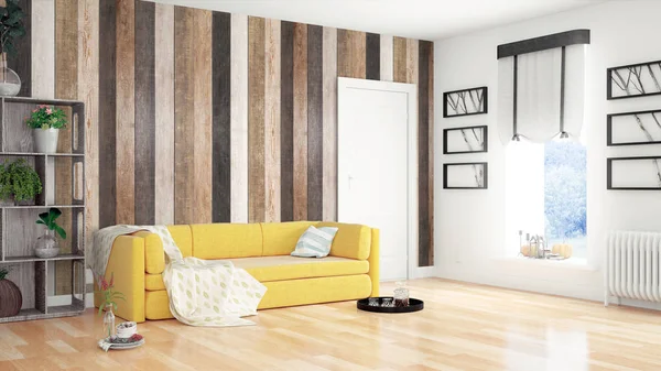 Modern parlak iç. 3D render