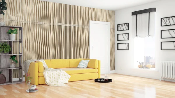 Modern parlak iç. 3D render