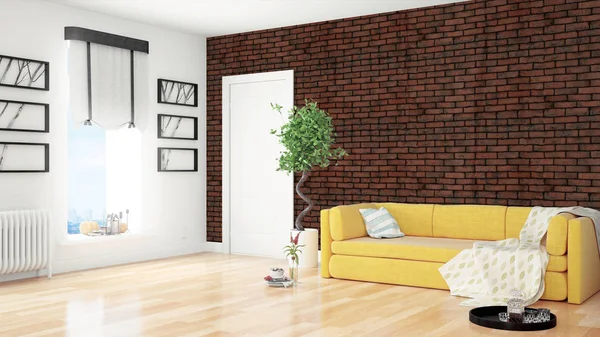 Modern parlak iç. 3D render