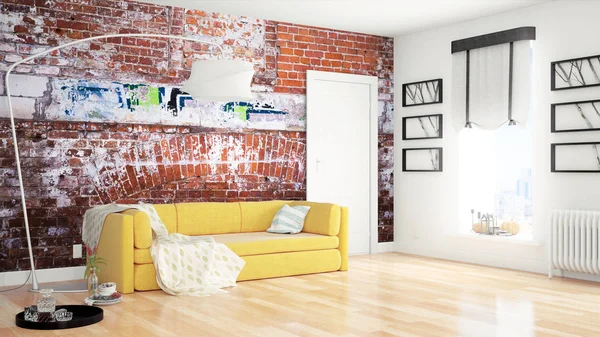 Modern parlak iç. 3D render