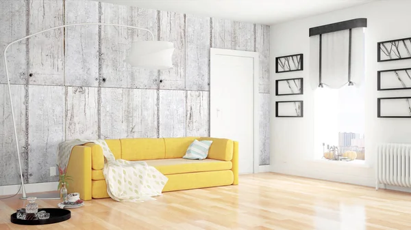 Modern parlak iç. 3D render