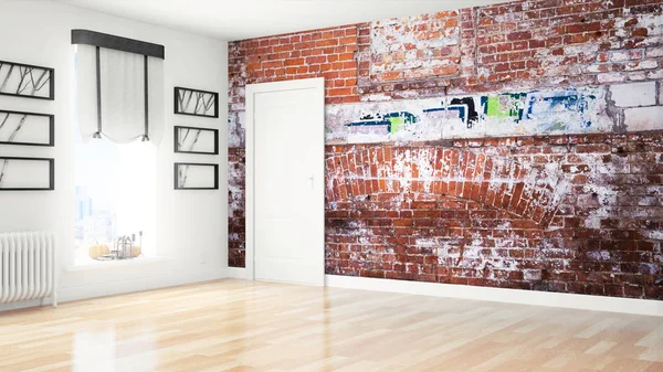 Modern parlak iç. 3D render