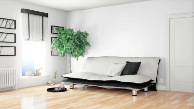 Modern parlak iç. 3D render