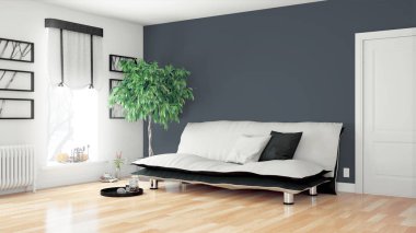 Modern parlak iç. 3D render