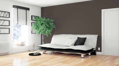 Modern parlak iç. 3D render