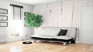 Modern parlak iç. 3D render