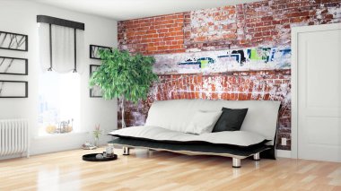 Modern parlak iç. 3D render