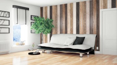 Modern parlak iç. 3D render