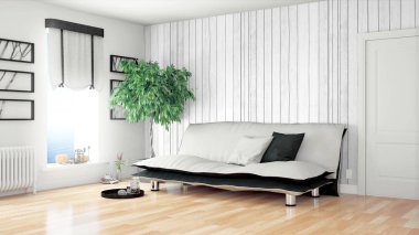 Modern parlak iç. 3D render