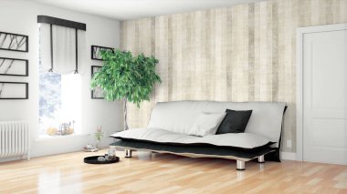 Modern parlak iç. 3D render