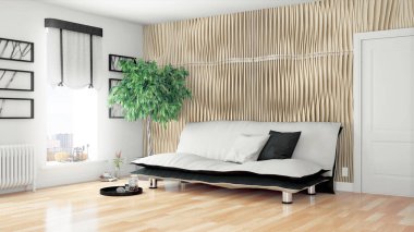 Modern parlak iç. 3D render