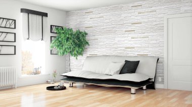 Modern parlak iç. 3D render