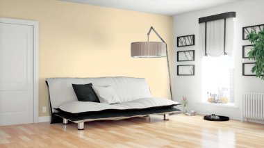 Modern parlak iç. 3D render